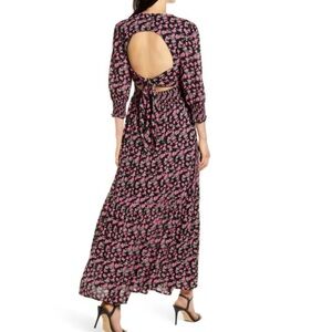 Wayf Pink and Black Floral Maxi Dress Open Back Size Small